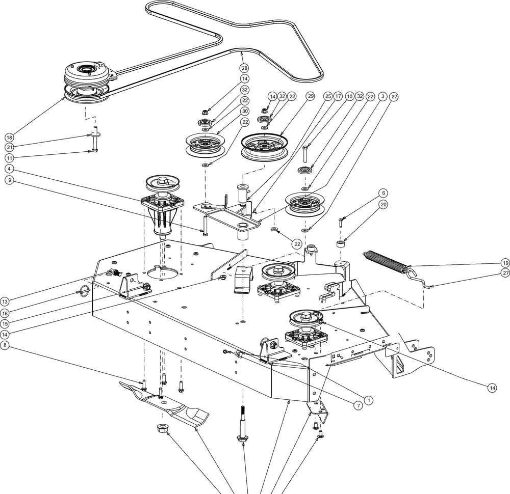 Deck Diagram and Parts List for Z-FORCESX48KW (17AIDGJB010)(2016) Cub Cadet Lawn Tractor